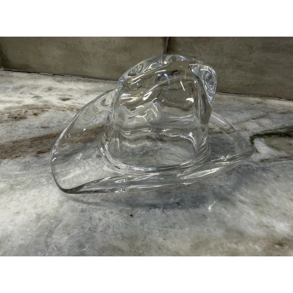 Vintage Signed Ralph Lauren Lead Crystal Glass Cowboy Hat Decorative Paperweight - Picture 1 of 9